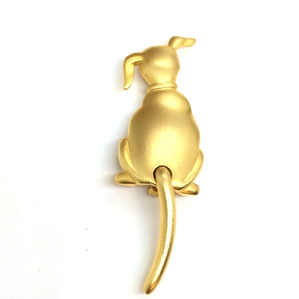VINTAGE JJ BROOCH Dog Articulated Wagging Tail Gold Tone Puppy Pin